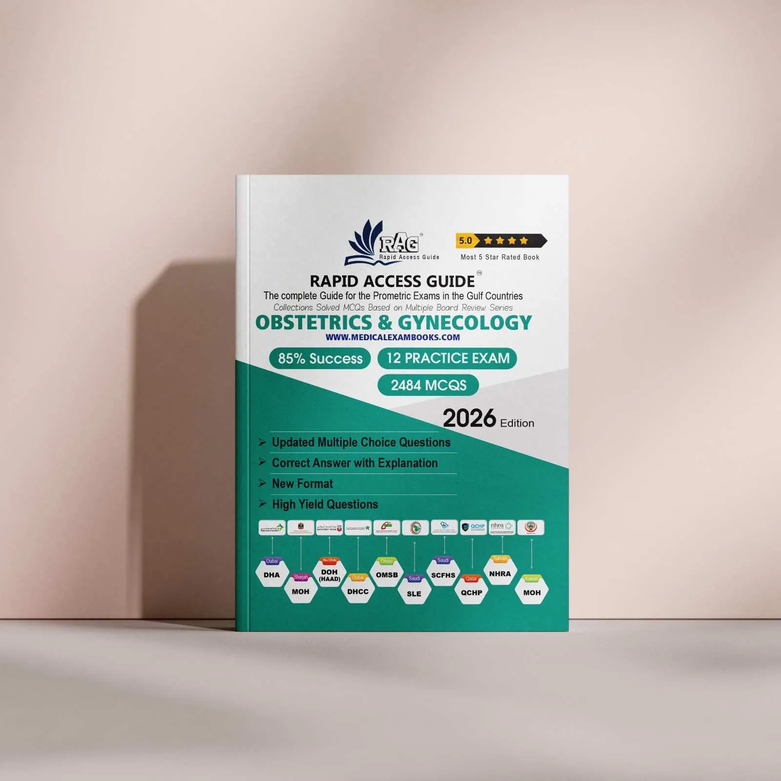 Obstetrics and Gynecology Prometric MCQ review book for Gulf exams, designed for OB-GYN specialists with exam-oriented clinical questions, mock tests, and updated explanations – 2026 edition